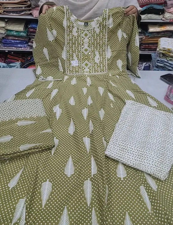 Cotton Anarkali Top Bottom Dupatta Set | TS3043